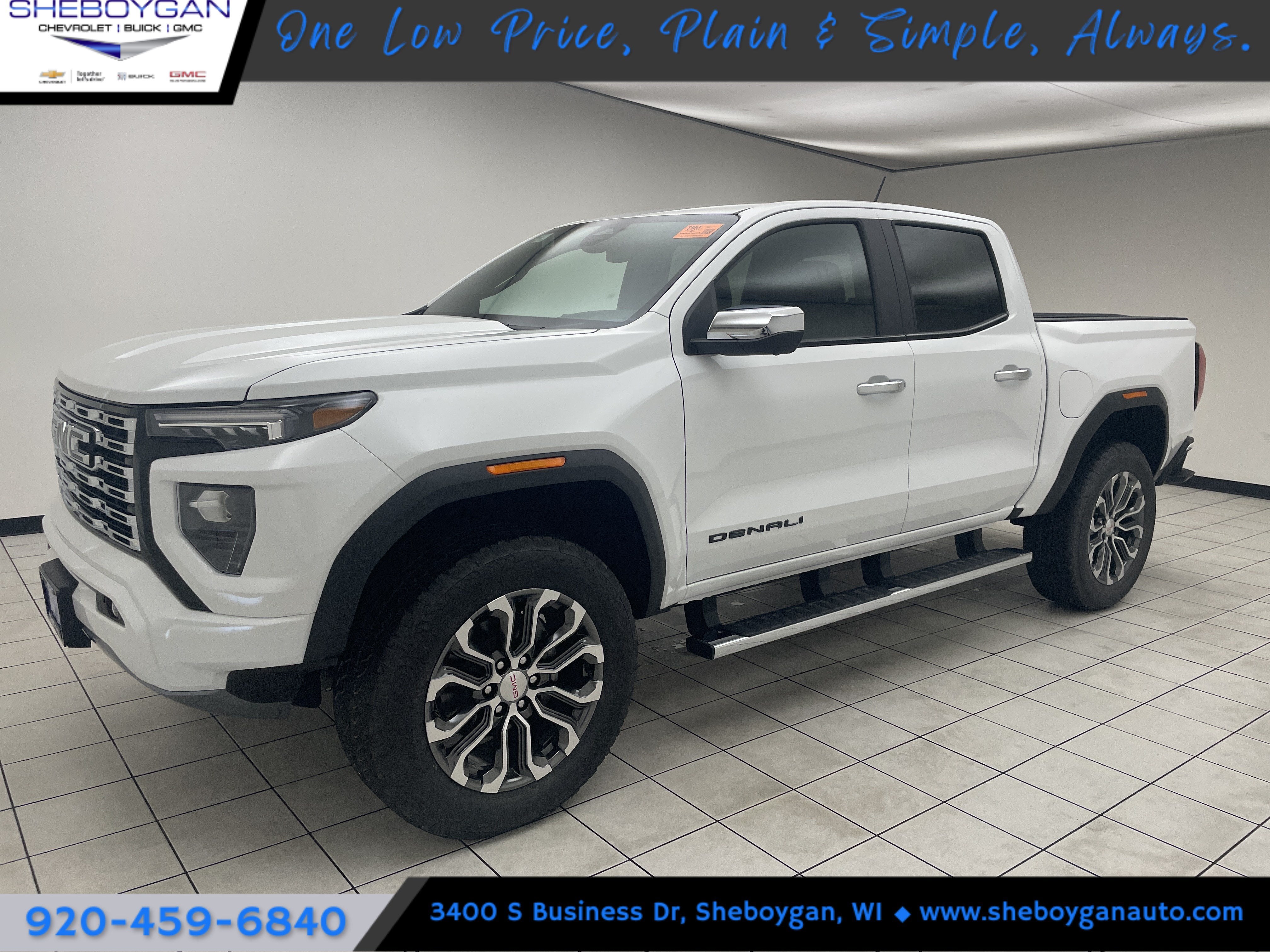 2026 GMC Canyon Denali in Summit White — front three-quarter view